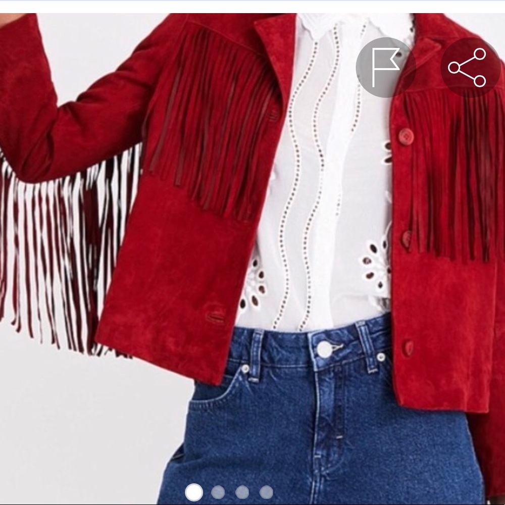 Maje red suede jacket with fringe